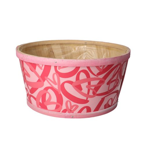 Holz Übertopf Herz rosa D22cm H11cm