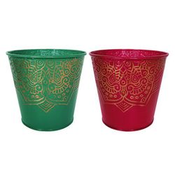 Zink Übertopf grün rot D15cm H13cm