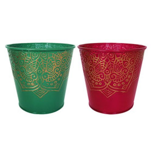 Zink Übertopf grün rot D15cm H13cm