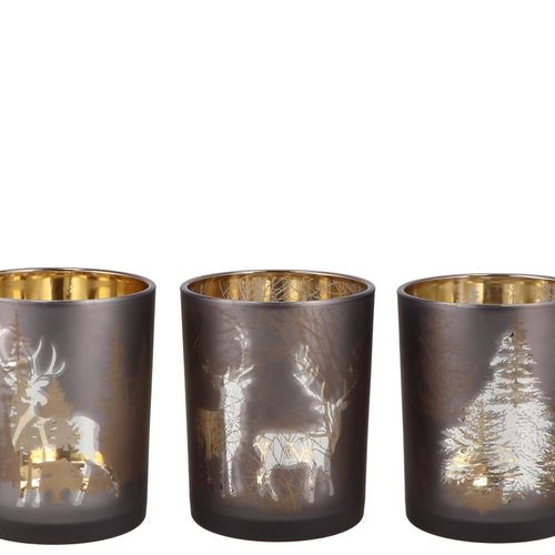 Teelichthalter Jolly anthrazit gold 10x13cm