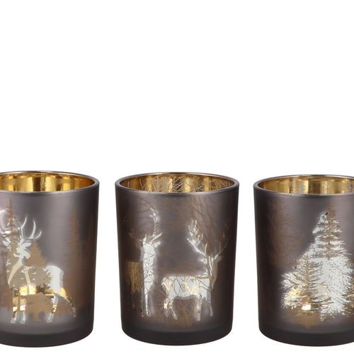 Teelichthalter Jolly anthrazit gold 10x13cm