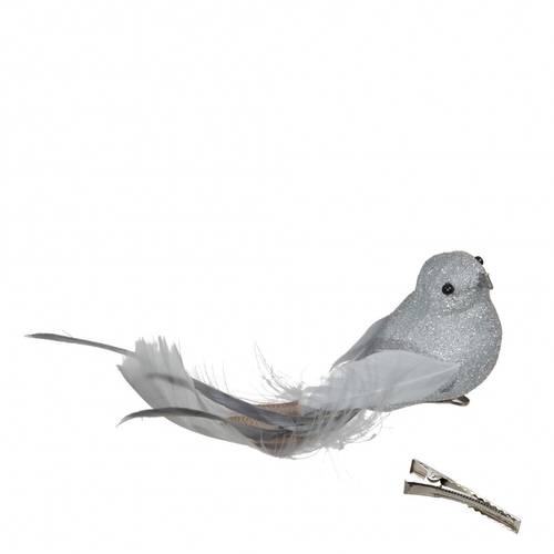Vogel auf Clip grau 16cm 