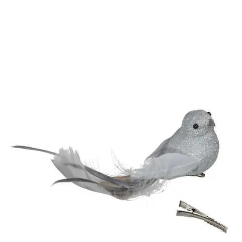 Vogel auf Clip grau 16cm 