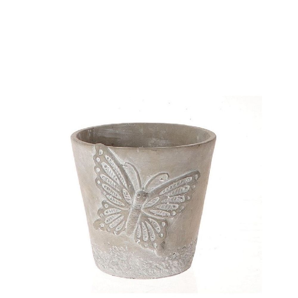 Keramik Übertopf Schmetterling grau D09cm H09cm