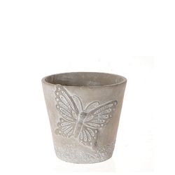 Keramik Übertopf Schmetterling grau D09cm H09cm