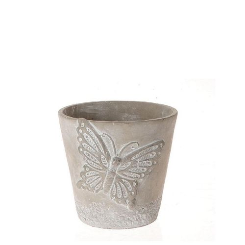 Keramik Übertopf Schmetterling grau D09cm H09cm