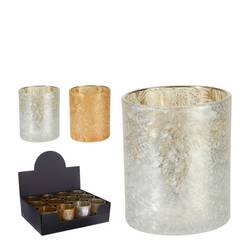 Glas Teelicht silber mix in Display D09cm H10cm