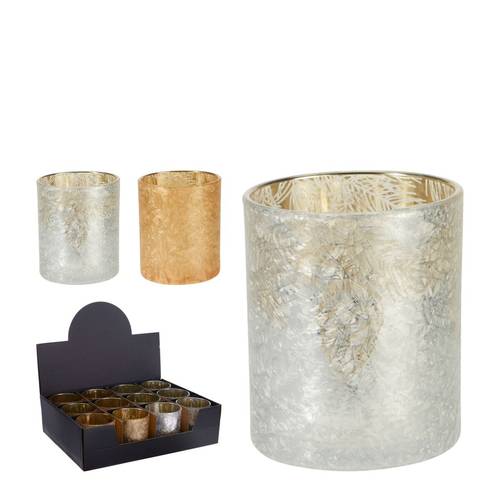 Glas Teelicht silber mix in Display D09cm H10cm