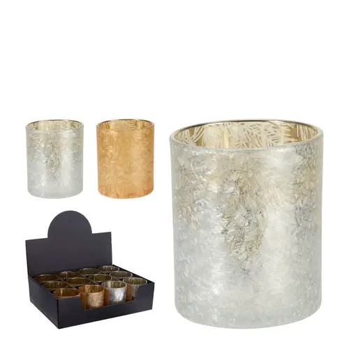Glas Teelicht silber mix in Display D09cm H10cm
