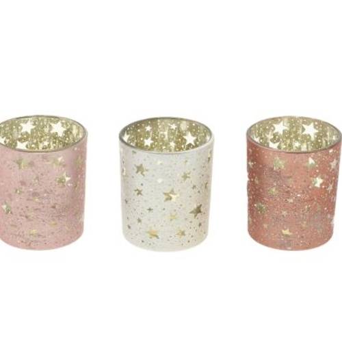Glas Teelicht Star 3/Set D07cm H08cm