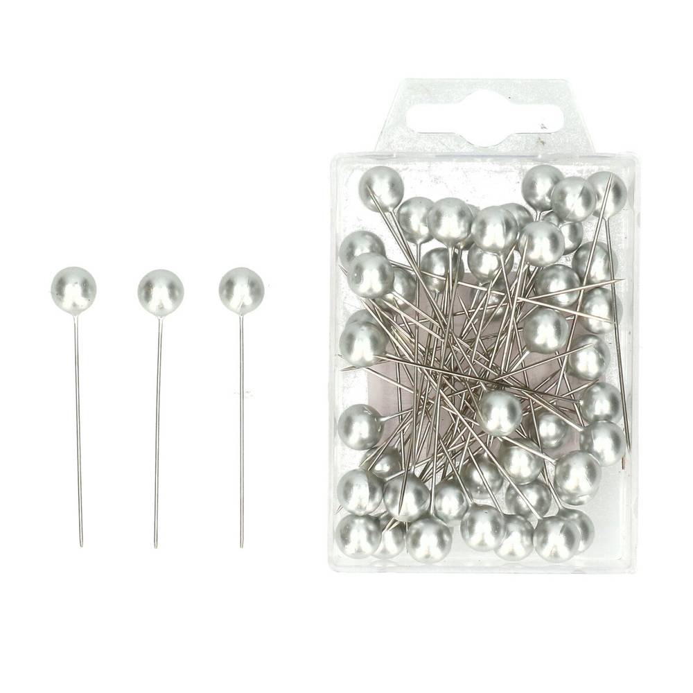 Stecknadeln Perle silber 10x60mm x50