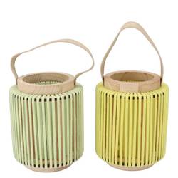 Laterne Cruz Rund mix gelb/grün 13x16x20cm