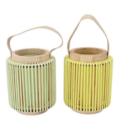 Laterne Cruz Rund mix gelb/grün 13x16x20cm