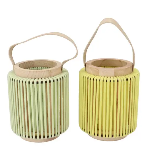 Laterne Cruz Rund mix gelb/grün 13x16x20cm