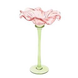 Glas Teelicht Blume rosa D16.5cm H24.5cm