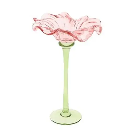 Glas Teelicht Blume rosa D16.5cm H24.5cm