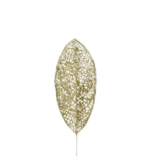 Blatt Glitzer auf Stab gold L10cm 14x06cm