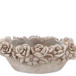 Beton Schale antik Blumen grau 28x16x12cm
