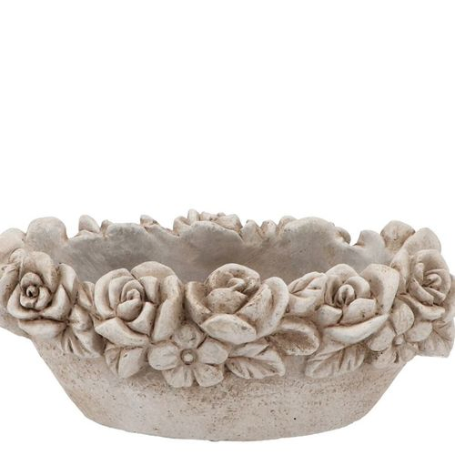 Beton Schale antik Blumen grau 28x16x12cm