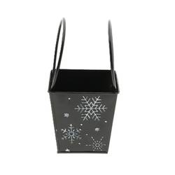 Übertopf Tasche Schneeflocke schwarz 13x13x13cm
