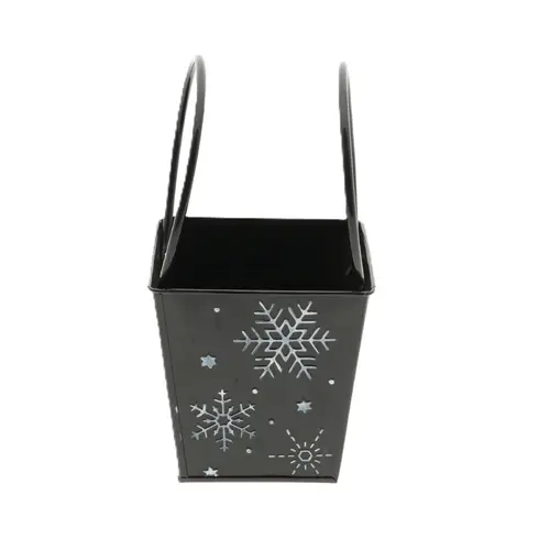 Übertopf Tasche Schneeflocke schwarz 13x13x13cm
