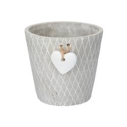 Keramik Übertopf Herz Lines grau D14cm H13cm