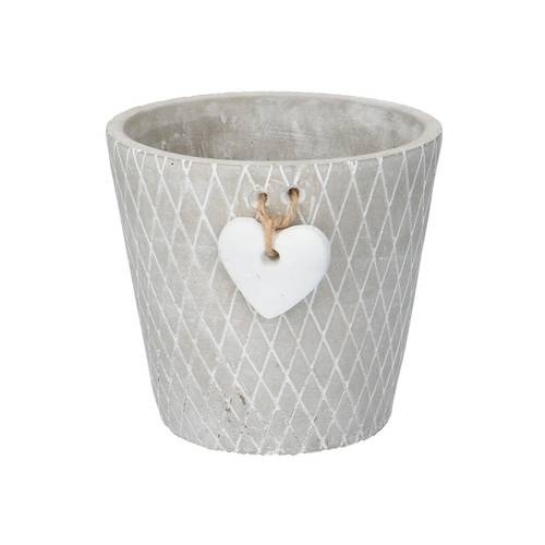 Keramik Übertopf Herz Lines grau D14cm H13cm