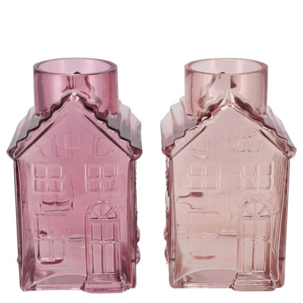 Glas Vase Haus rosa mix 13x13x22cm