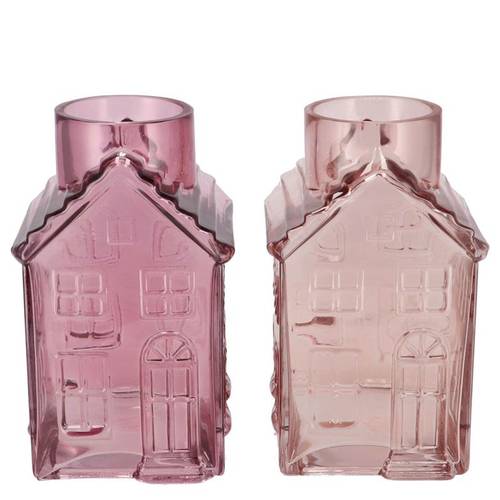 Glas Vase Haus rosa mix 13x13x22cm