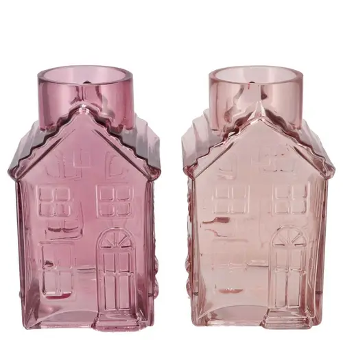 Glas Vase Haus rosa mix 13x13x22cm