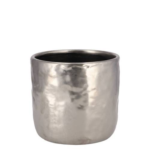 Keramik Übertopf Iron Stone silber D09cm H08cm