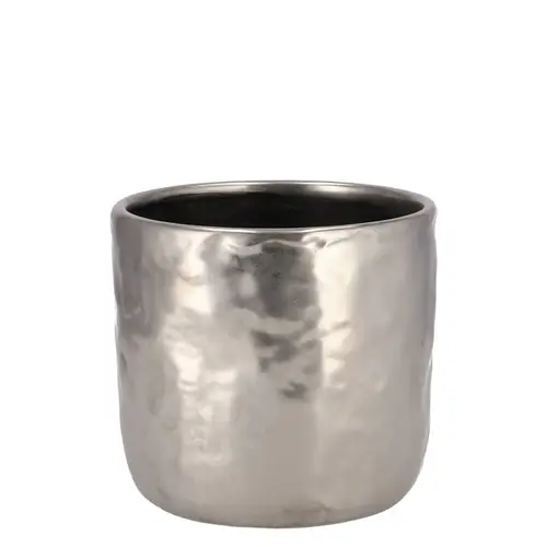 Keramik Übertopf Iron Stone silber D09cm H08cm