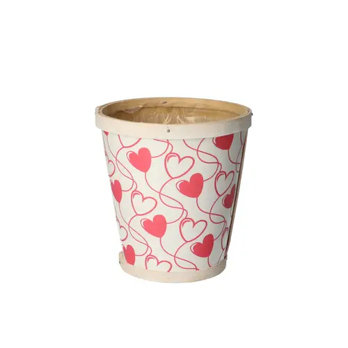 Holz Übertopf Herz weiss/rot D13cm H14cm