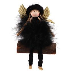 Engel sitzend Fluffy schwarz/gold 11x05x09cm