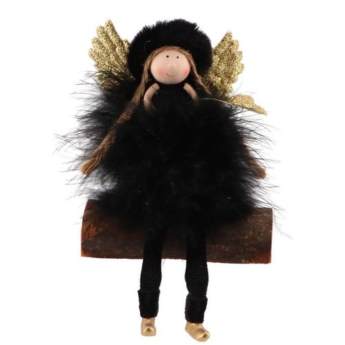 Engel sitzend Fluffy schwarz/gold 11x05x09cm