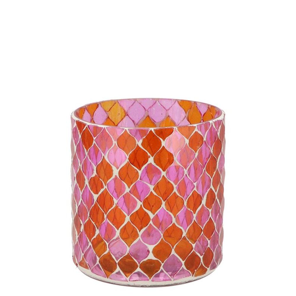Glas Teelicht Mosaic rosa/orang D10cm H10cm