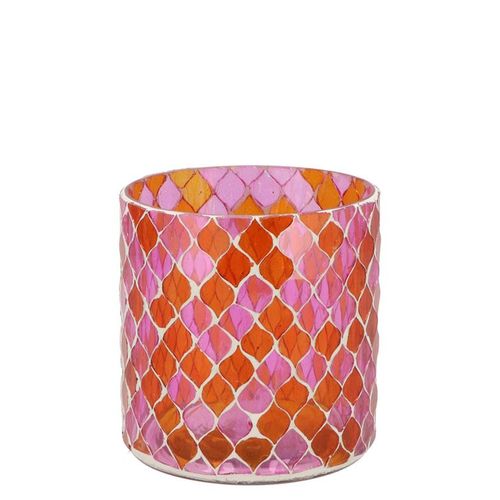 Glas Teelicht Mosaic rosa/orang D10cm H10cm