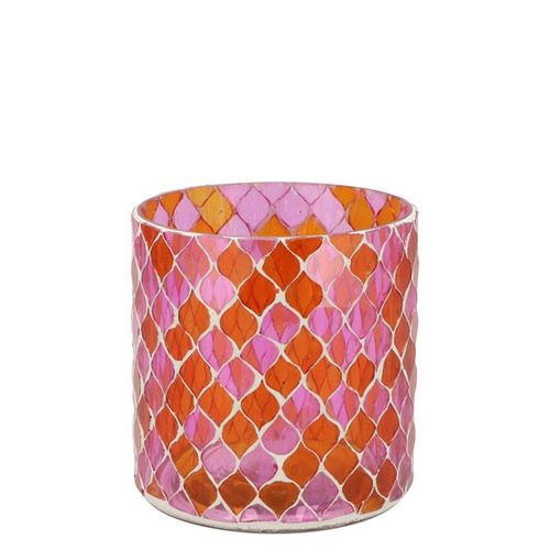 Glas Teelicht Mosaic rosa/orang D10cm H10cm