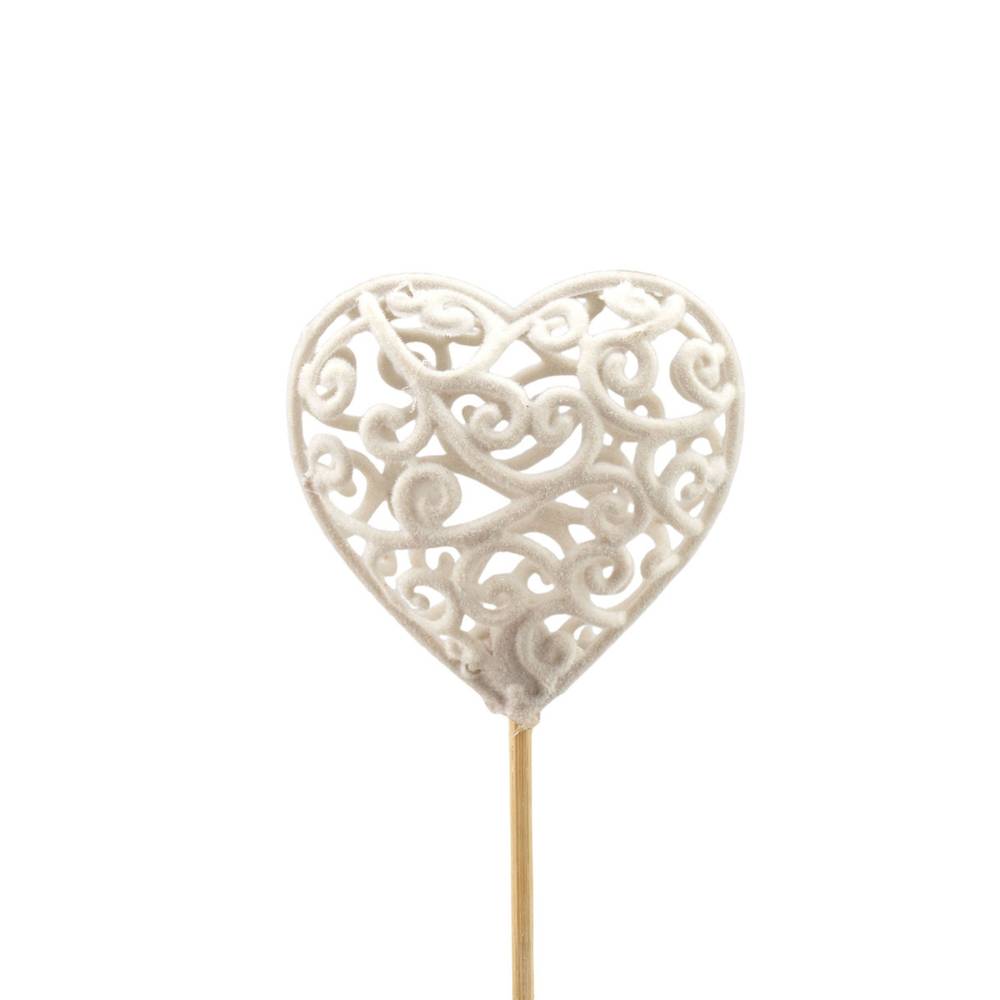 Herz auf Stab Deko Filz weiss D06cm L12cm