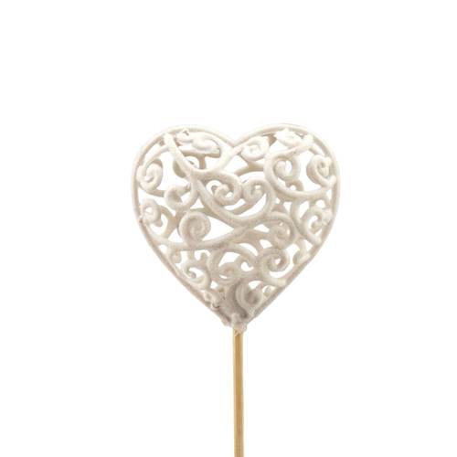 Herz auf Stab Deko Filz weiss D06cm L12cm
