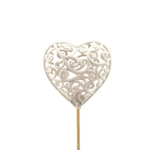 Herz auf Stab Deko Filz weiss D06cm L12cm