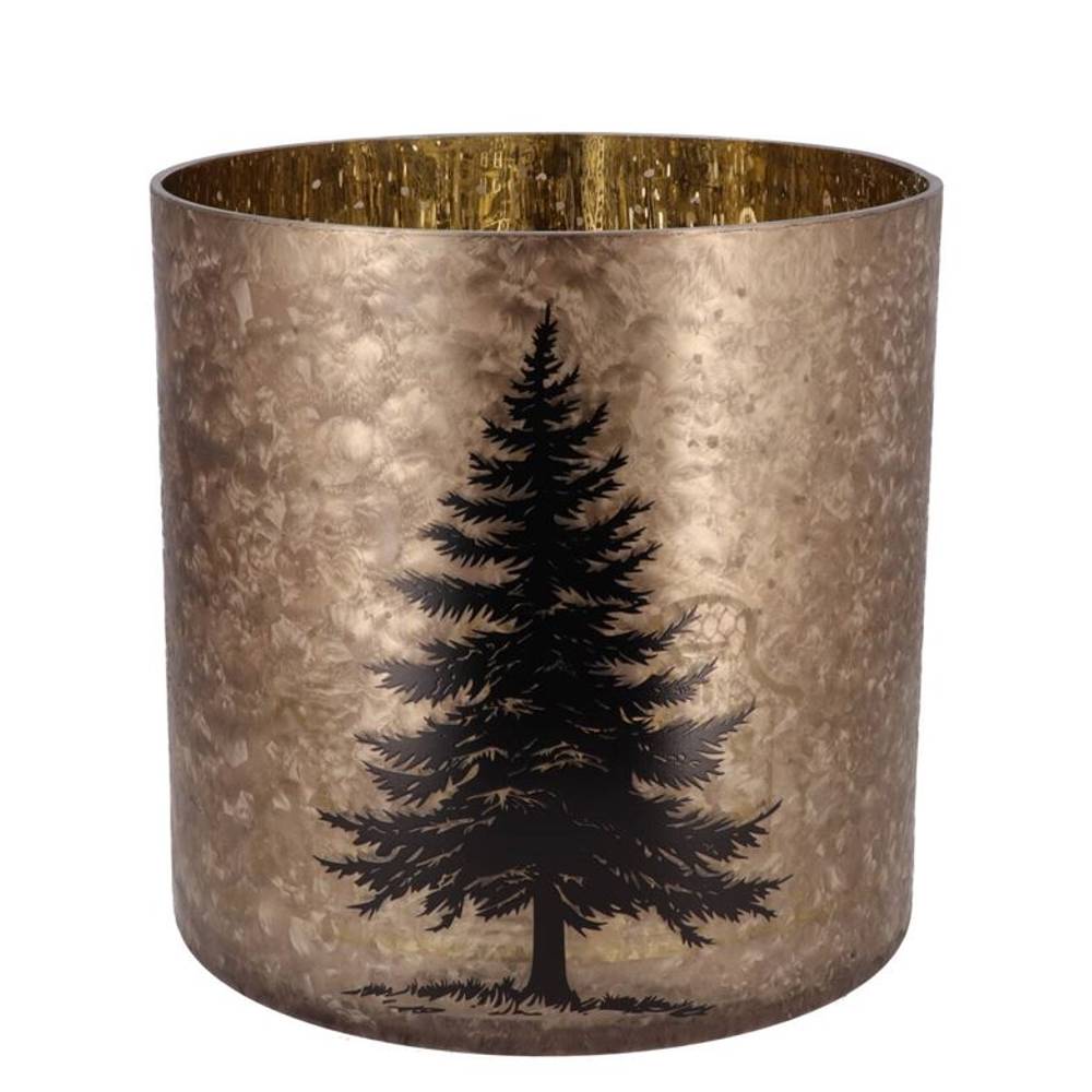 Glas Teelicht Ruby Baum gold 20×20cm