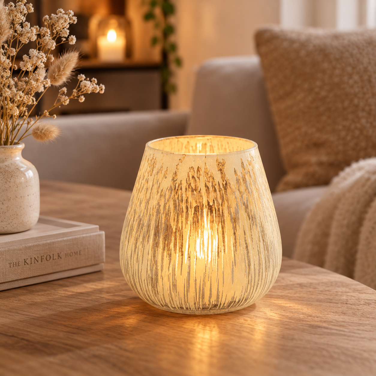 Glas Teelicht Perle creme D14cm H14cm
