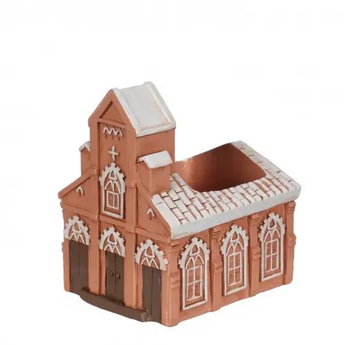 Keramik Übertopf Kirche rosa 10x08.5x11cm