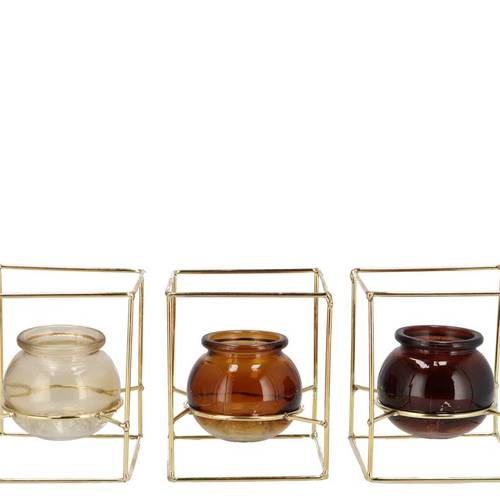 Glas Vase Polly Metall Reck mix braun 11x11x13cm