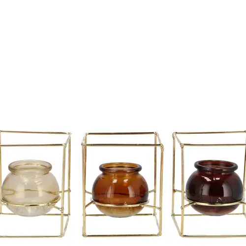 Glas Vase Polly Metall Reck mix braun 11x11x13cm