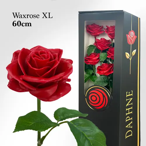 Plastik Wachs Rose auf Stiel rot L60cm