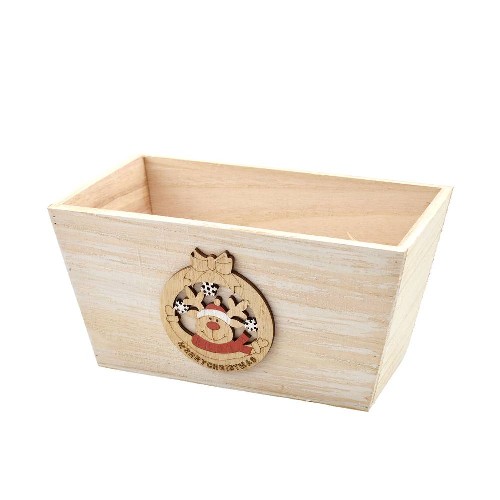 Holz Übertopf Rechteck Rentier 19.5x11.5x09.5cm