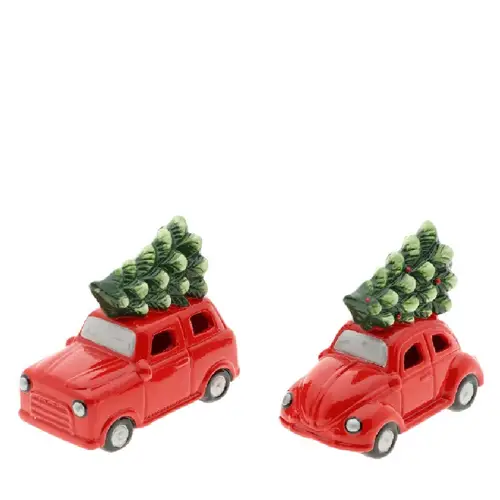 LED Wagen+Baum mix rot 13x07x11cm