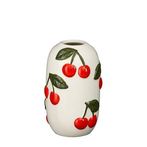 Keramik Vase Cherries weiss/rot D07 H13cm